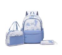 School Backpack Girls 3-Piece Set, Simplicity Teenager Girls School Bag with Lunch Bag and Pencil Case, Lightweight Primary School Book Bags Casual Backpack Children, blue, Leisure