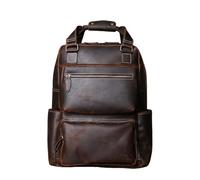 School Backpack Handmade Vintage Crazy Horse Leather Large Capacity Backpack Men's Genuine Cowhide Business Travel Computer Bag Going Out(Dark Brown)