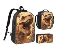 School Backpack Kids Girls Boys Teens 3PCS Bookbag with Lunch Box Pencil case Set Lightweight Bag, Dinosaurs