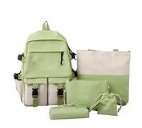 School Backpack Nylon for Stylish Two-Tone Design 5-Piece Set Durable Spacious Book Bag for Middle School Students Versatile Combinable with Ideal for Campus Lessons (A-GN1, One Size)