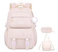 School Backpack School Bags Primary School Rucksack Bag for Teenage Girls Big Backpack for School Backpacks Teen Girls Plain Teenager Back to School Bag School Bags for Girls Secondary School Beige