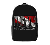 School Backpack Scuba Diving Club Life is Better Underwater Packs Adjustable Straps Book Bag Suitable Backpack for Travel, School, Work, 43X32X14Cm