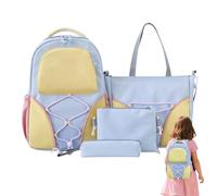 School Backpack Set - 4 pieces, Messenger Bag 45cm Bookbag, Pencil Case Combo Storage Pack | College Girls Teens studying textbook class travel shopping use, Blue, verwijzen naar de beschrijving