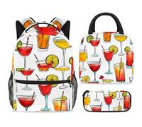 School Backpack Set with Lunch Bag Pencil Case, 3 Pcs School Bookbags Set Travel Rucksack Casual Daypack for Teens Girls Boys Primary Junior Middle - Orange Watermelon Juice with Lemon Slices