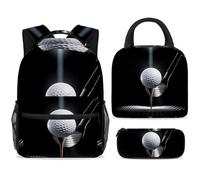 School Backpack Set with Lunch Bag Pencil Case, 3 Pcs School Bookbags Set Travel Rucksack Casual Daypack for Teens Girls Boys Primary Junior Middle - Golf Ball on Tee with Club in the Spotlight