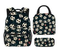 School Backpack Set with Lunch Bag Pencil Case, 3 Pcs School Bookbags Set Travel Rucksack Casual Daypack for Teens Girls Boys Primary Junior Middle - Grunge Football and Star