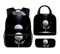 School Backpack Set with Lunch Bag Pencil Case, 3 Pcs School Bookbags Set Travel Rucksack Casual Daypack for Teens Girls Boys Primary Junior Middle - Golf Ball on Tee with Club in the Spotlight