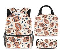 School Backpack Set with Lunch Bag Pencil Case, 3 Pcs School Bookbags Set Travel Rucksack Casual Daypack for Teens Girls Boys Primary Junior Middle - American Football and Star