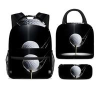 School Backpack Set with Lunch Bag Pencil Case, 3 Pcs School Bookbags Set Travel Rucksack Casual Daypack for Teens Girls Boys Primary Junior Middle - Golf Ball on Tee with Club in the Spotlight