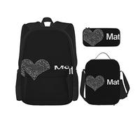 School Backpack Sets 3 Piece Girls Teens (I Love Math Heart Black) Book Bag+Lunch Bag+Pencil Case Cute College Work Gym Hiking Fishing Computer Bag