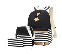 School Backpacks Bags for Teenage Girl Striped Back to School College Backpack for High Secondary School Large Laptop Canvas Rucksack Shoulder Message Bag for Teens Daypack Pencil Case Purse Black