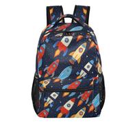 School Backpacks, Large Bookbag for Teen Retro Rockets Blue School Bag, 18L
