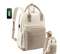 School Bag - 11.5x7.2x17.01 Inch Waterproof Satchel With USB Charging Port | Lightweight Teacher Backpack, Nurse SC With Laptop Compartment For Work Professi, Khaki With Beige, Se référer au