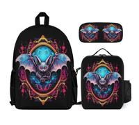 School Bag Bat Flying Squirrel with Lunch Bag and Pencil Case for Children Age 8, Book Pack 3 Piece Set Year 5 for Girls Weekend Adventures and Sports