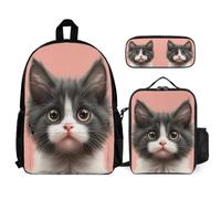 School Bag Cat with Lunch Box Kitten Pencil Case for Kids Age 6 Year 1, Lightweight Student Carry Set for Classroom Lessons and Weekend Activities