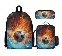 School Bag Football with Lunch Box Soccer Pencil Case for Kids Age 6 Year 1, Lightweight Student Carry Set for Classroom Lessons and Weekend Activities