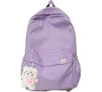 School Bag for Girls Cute Backpack Sets Aesthetic Preppy School Backpack Kawaii Girls Rucksack with Little Bear Toys Laptop Bag for Teenage Secondary Primary Middle School Supplies (Purple)