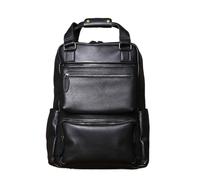 School Bag Handmade Vintage Crazy Horse Leather Large Capacity Backpack Men's Genuine Cowhide Business Travel Computer Bag(Black)