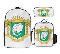 School Bag Kids 3 Piece Set Bookbag Set Ivory Coast National Emblem Laptop Backpack Lunch Bag Pencil Case Gift For Teen Boys Water-Resistant Lightweight