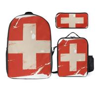 School Bag Kids 3 Piece Set Bookbag Set Switzerland National Flag Laptop Backpack Lunch Bag Pencil Case Gift For Teen Boys Water-Resistant Lightweight
