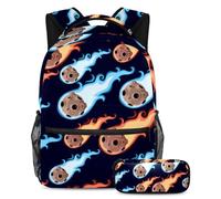 School Bag Set for Teen Girls Boys, Student Bookbag Backpack Rucksack with Pencil Case for School - Meteor Rain Space Meteorite Fire Pattern
