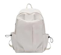 School Bag Simple Womens Backpack Solid Color Vintage Red Large Capacity Waterproof Men Travel Casual Korean Popular Bag(White)
