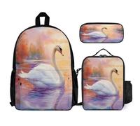 School Bag Swan with Lunch Box White Swan Pencil Case for Kids Age 6 Year 1, Lightweight Student Carry Set for Classroom Lessons and Weekend Activities