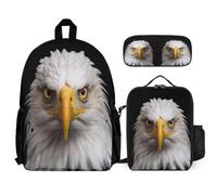 School Bag White Headed Eagle with Lunch Box Bird Theme Pencil Case for Kids Age 6 Year 1, Lightweight Student Carry Set for Classroom Lessons and Weekend Activities
