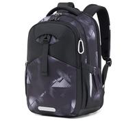 School Bags Ergonomic Backpack for Boy and Girl, Casual Black Rucksack with Rain Cover, Laptop Compartment, Removable Hip Belt, Travel Outdoor Back for Secondary School