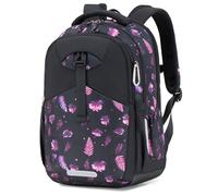 School Bags Ergonomic Backpack for Girl, Casual Black Rucksack with Rain Cover, Laptop Compartment, Removable Hip Belt, Travel Outdoor Back for Secondary School