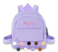 School Bags For Girls Boys Toddler,Personalised Backpack For School Corduroy Embroidered Name,Kids Backpack Starting School Gifts (violet)
