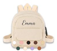 School Bags For Girls Boys Toddler,Personalised Backpack For School Corduroy Embroidered Name,Kids Backpack Starting School Gifts (beige)