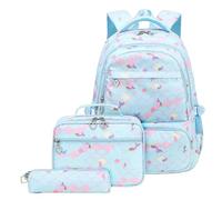 School Bags for Primary Girls School Backpack for Girls Elementary Backpack Set 3-6 Grades Lunch Box Pencil Case Combo Ergonomic Shoulder Straps Large Capacity Bookbag for 7-11 Years Old