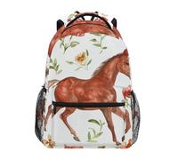 School Bags Horse Flower White School Backpack Casual Rucksack Classic Backpacks for Kid Office Work 29X40CM