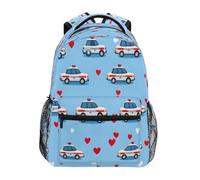 School Bags Police Cars Heart Pattern Rucksack Unisex School Backpack Classic Basic Backpack for Work Kid Office 29X40CM