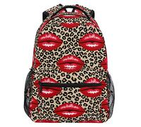 School Bags Red Lips Leopard Kissing Pattern Rucksack Unisex Basic Backpack Durable School Backpack for Kid Hiking Work 29X40CM