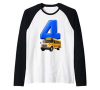 School Bus 4th Birthday Number 4 Boy Girl Driver Kids Party Raglan Baseball Tee