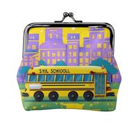 School Bus coin purse for women,small womens wallet,small makeup bag for purse,ultra-thin retro change wallet, Black, One Size, Art Deco