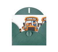 School Bus Dark Green prints Greeting Cards 6x4-inch with Envelope | Perfect for writing greetings and thank-you notes