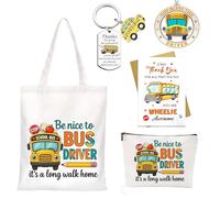 School Bus Driver Appreciation Gifts -Bus Canvas Handbag, Cosmetic Bag, Rearview Mirror Hanging Ornament, Keychain & Greeting Card | Thank You Gift for Driver,Transportation Worker