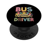 School Bus Driver Boho Floral Leopard Back to School PopSockets Adhesive PopGrip