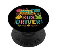School Bus Driver Boho Floral Leopard Back To School Womens PopSockets Adhesive PopGrip