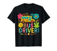 School Bus Driver Boho Floral Leopard Back to School Womens T-Shirt