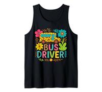 School Bus Driver Boho Floral Leopard Back to School Womens Tank Top