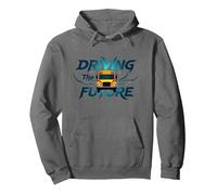 School Bus Driver Driving The Future Inspirational Quote Pullover Hoodie, Adult Unisex, Asphalt Grey, XX-Large