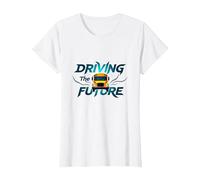 School Bus Driver Driving The Future Inspirational Quote T-Shirt, Women, White, XL