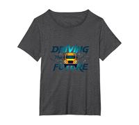 School Bus Driver Driving The Future Inspirational Quote T-Shirt, Women's Plus, Dark Heather Grey, 3X