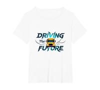School Bus Driver Driving The Future Inspirational Quote T-Shirt, Women's Plus, White, 5X
