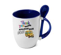 School Bus Driver Gift, Thank You for Being Such an Amazing Bus Driver, Appreciation Gift, Spoon Coffee, Tea Mug. (Blue)