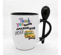 School Bus Driver Gift, Thank You for Being Such an Amazing Bus Driver, Appreciation Gift, Spoon Coffee, Tea Mug. (Black)